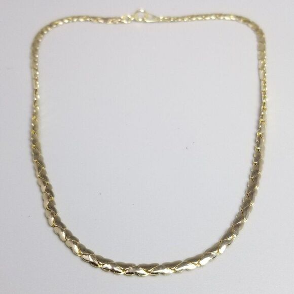 Vintage Simple Gold Tone Chain Necklace, Serpentine Pattern, 15 Inches Long - Picture 2 of 6